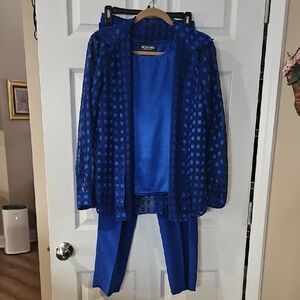 Blue Two-Piece Set with Sheer Jacket
